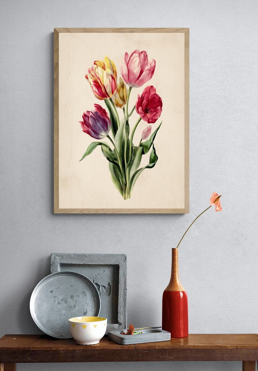 Colorful Tulip Bouquet — Botanical Print. — room view 3