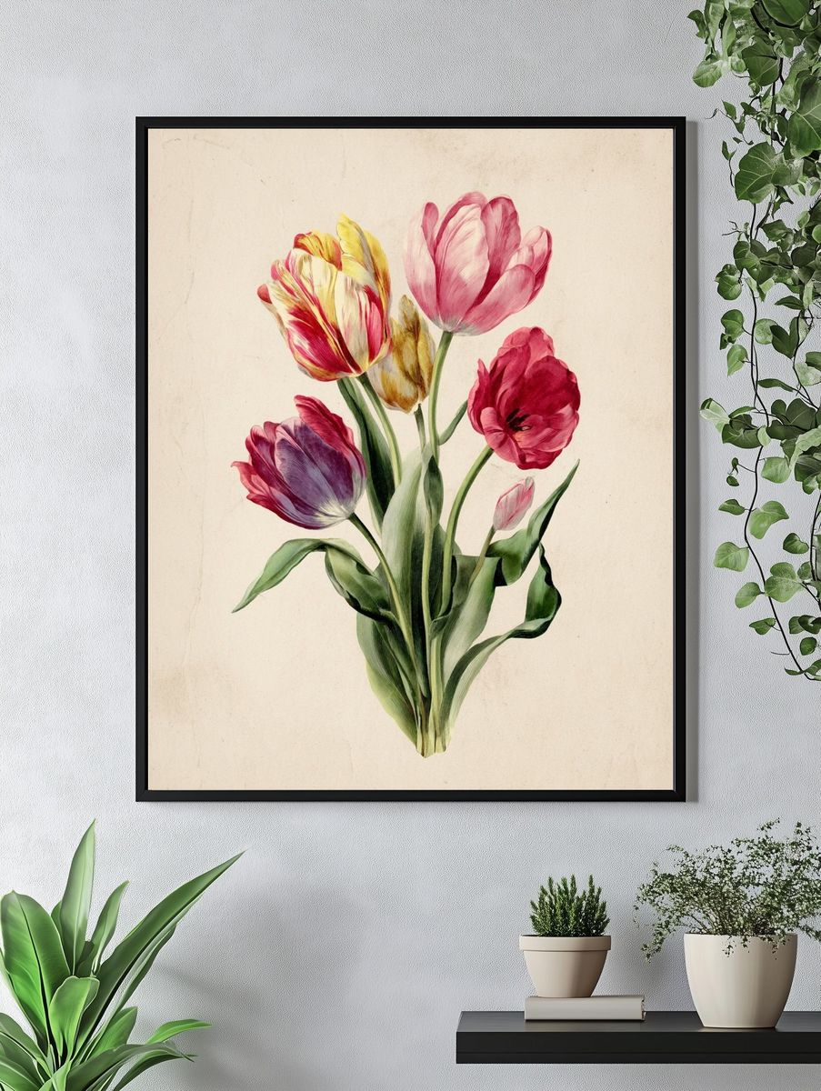 Colorful Tulip Bouquet — Botanical Print. — room view 4