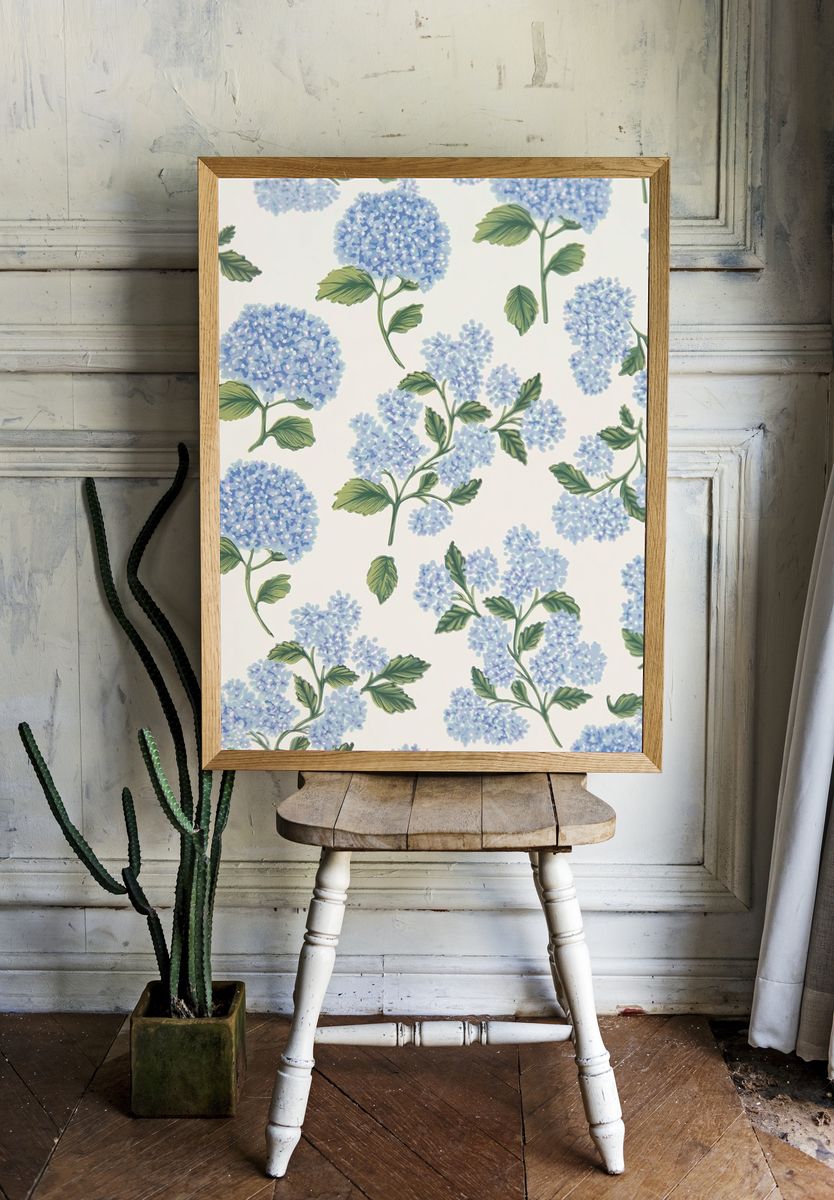 Hydrangea Floral Illustration Poster. — room view 1