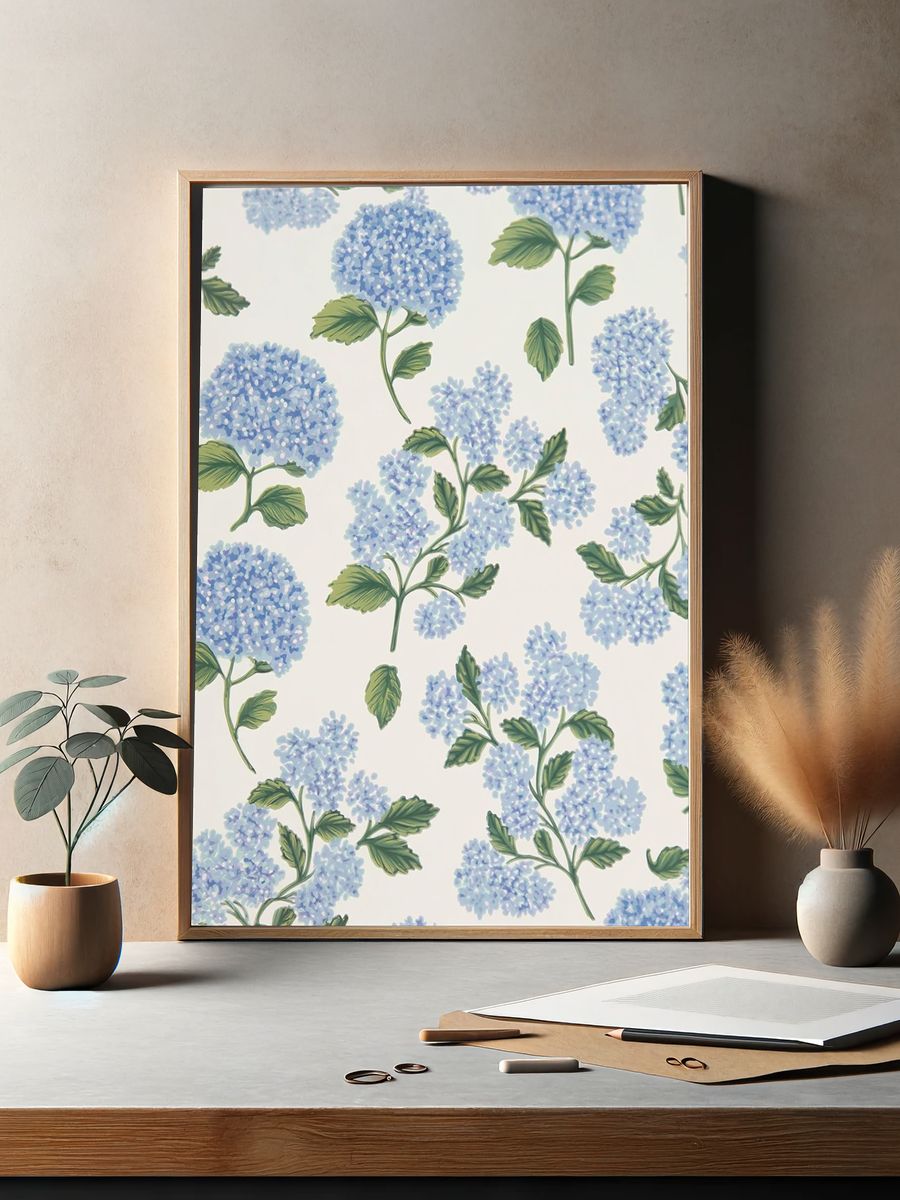 Hydrangea Floral Illustration Poster. — room view 2