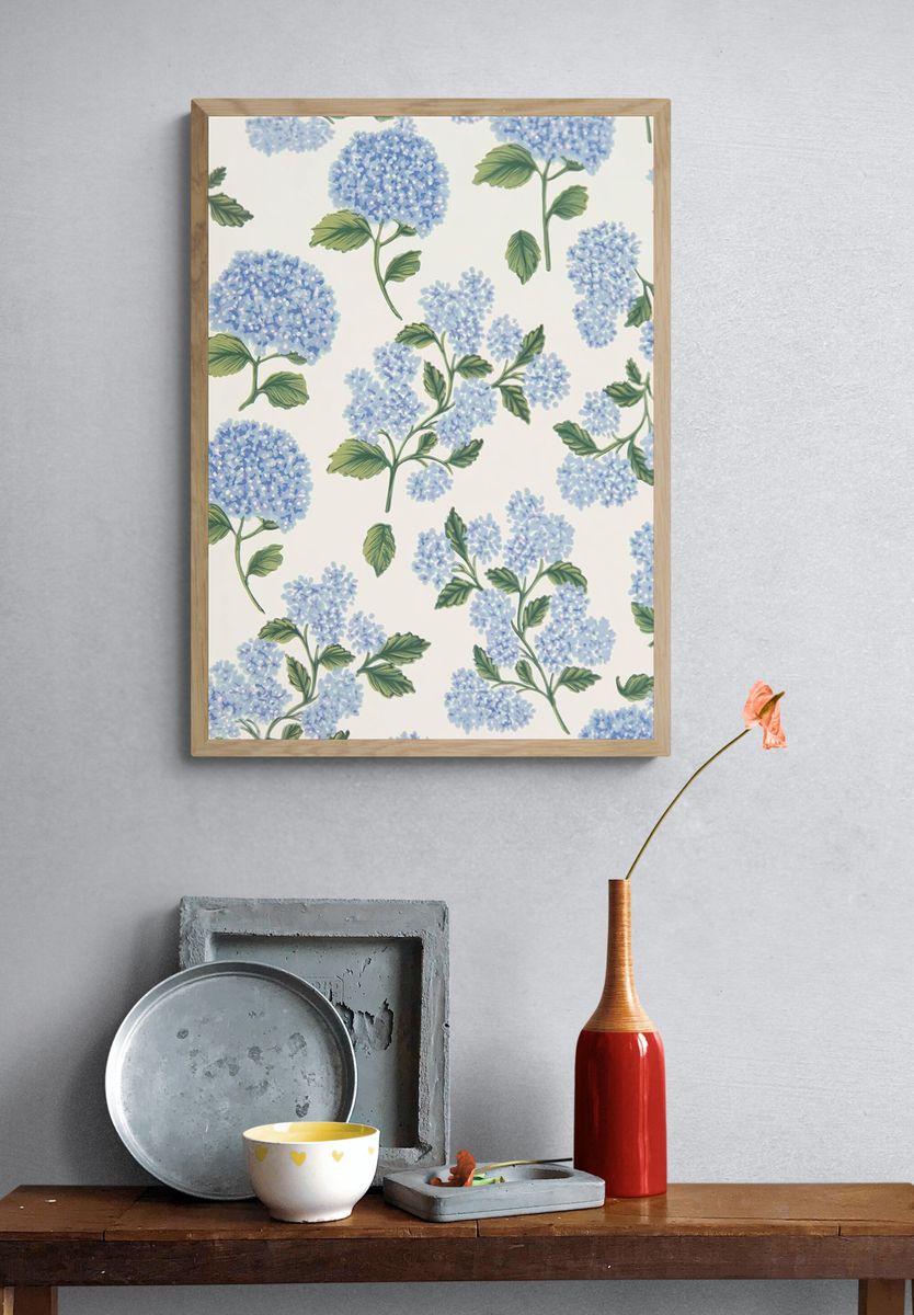 Hydrangea Floral Illustration Poster. — room view 3