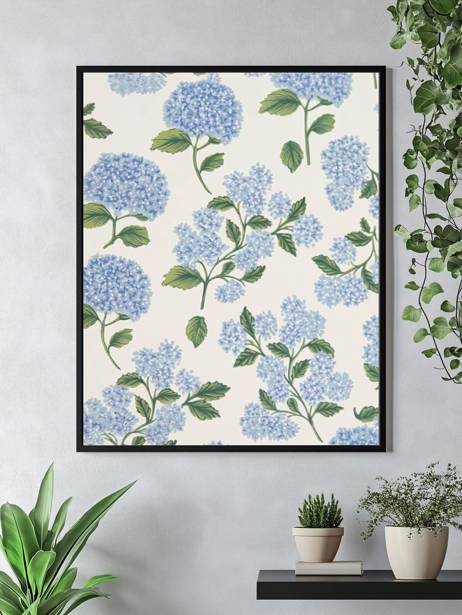 Hydrangea Floral Illustration Poster. — room view 4