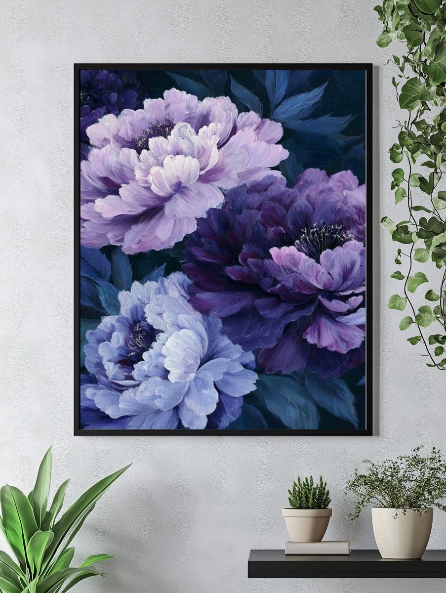 Purple Peonies — Botanical Print. — room view 4