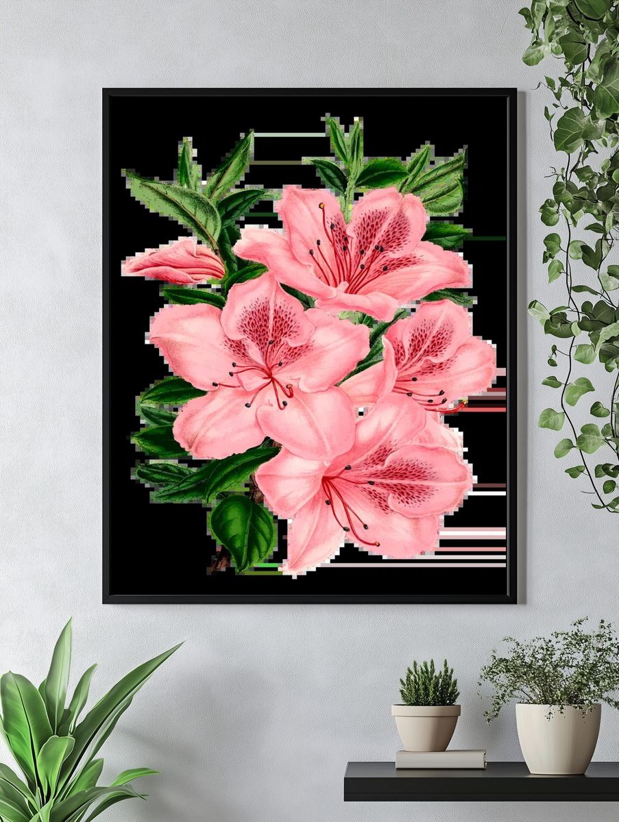 Pink Azalea Flowers — Botanical Print. — room view 4