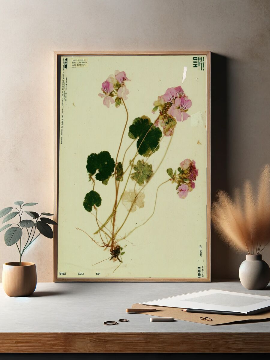 Pink Geranium Botanical Poster. — room view 2