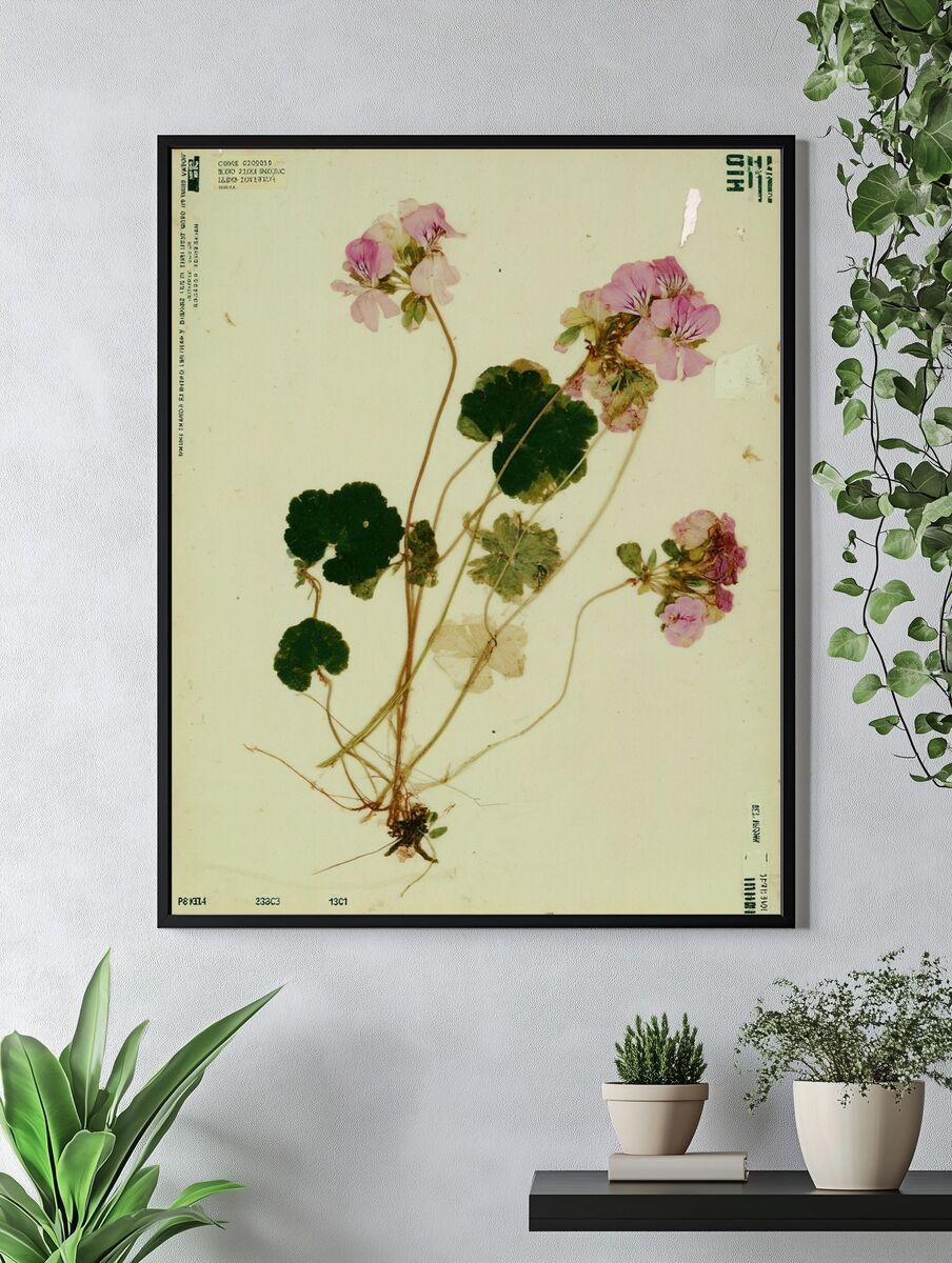 Pink Geranium Botanical Poster. — room view 4
