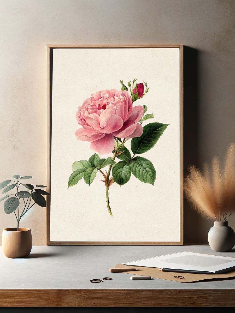 Pink Rose Botanical Print. — room view 2