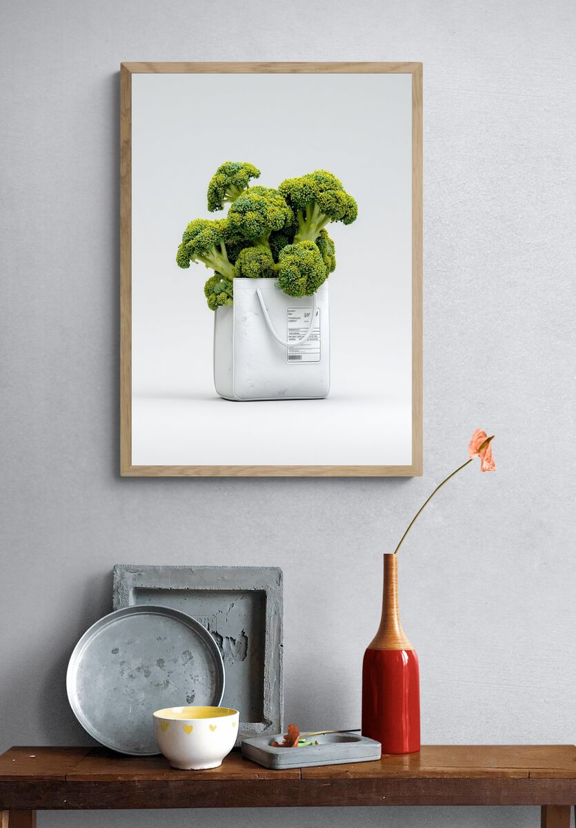 Broccoli in Tote Bag — Modern Print. — room view 3