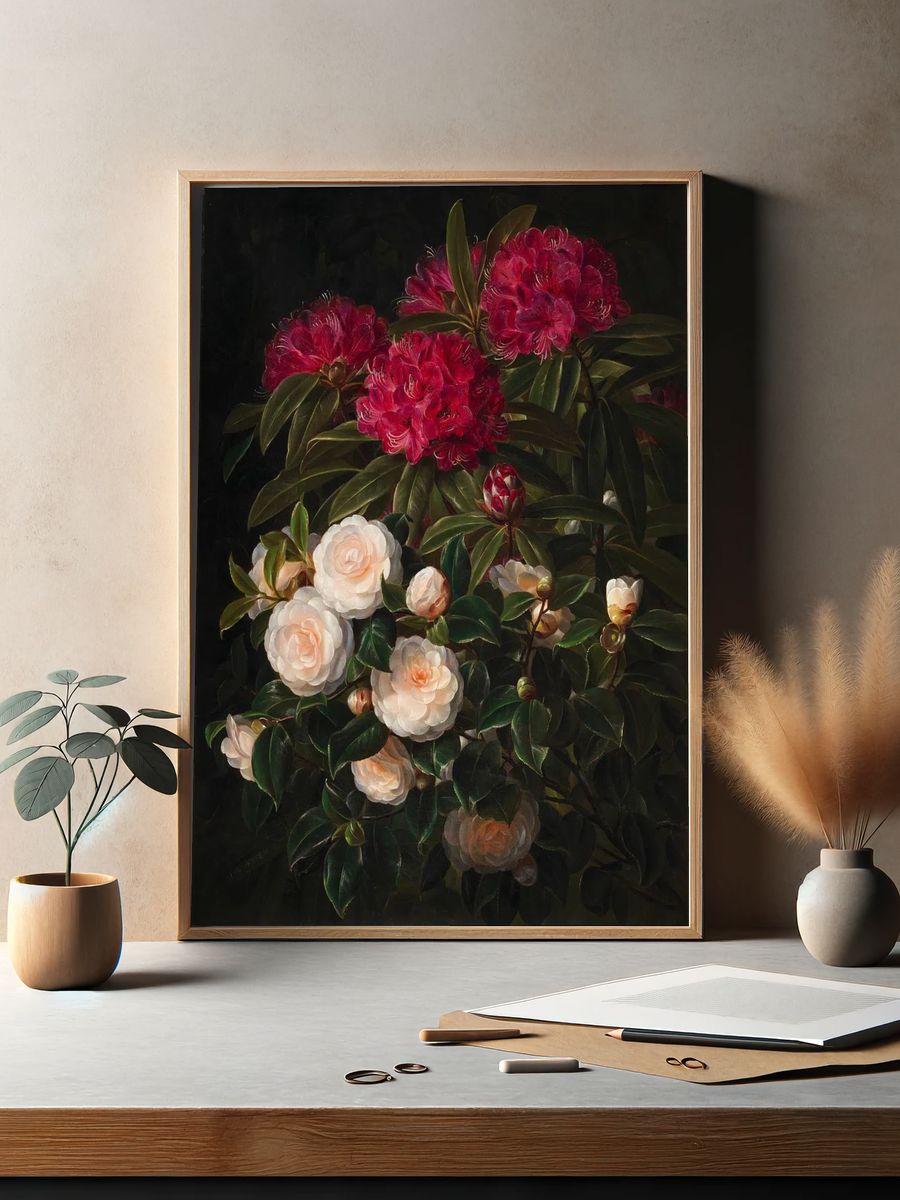 Rhododendron and Camellia — Botanical Print. — room view 2