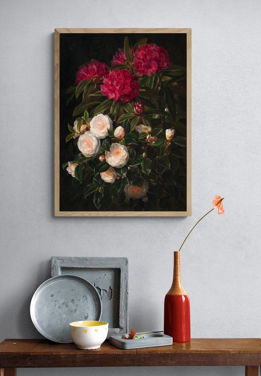 Rhododendron and Camellia — Botanical Print. — room view 3