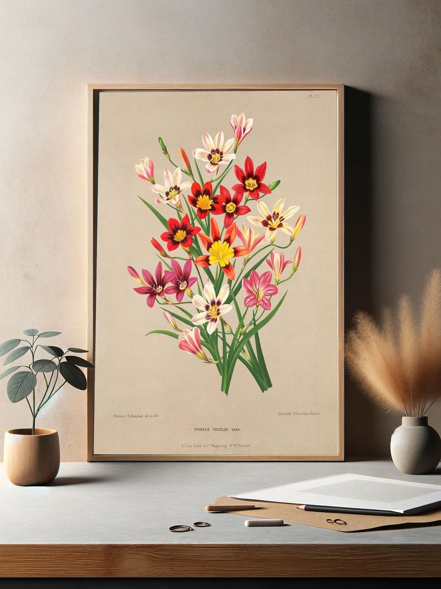 Sparaxis Tricolor — Botanical Print. — room view 2