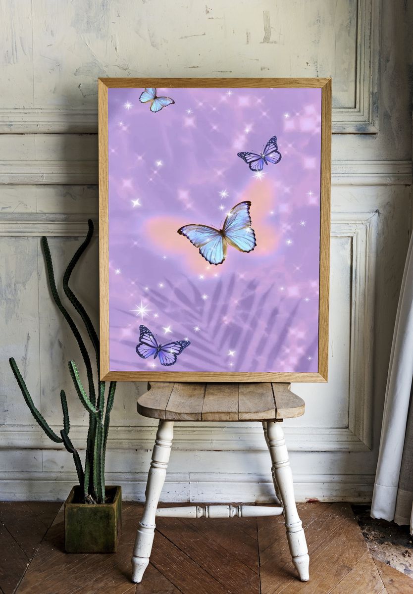 Butterflies on Purple Background Poster. — room view 1