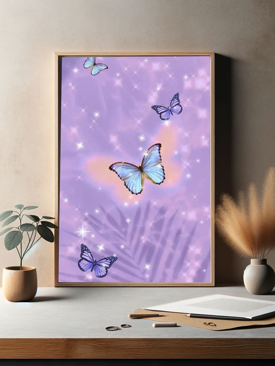 Butterflies on Purple Background Poster. — room view 2