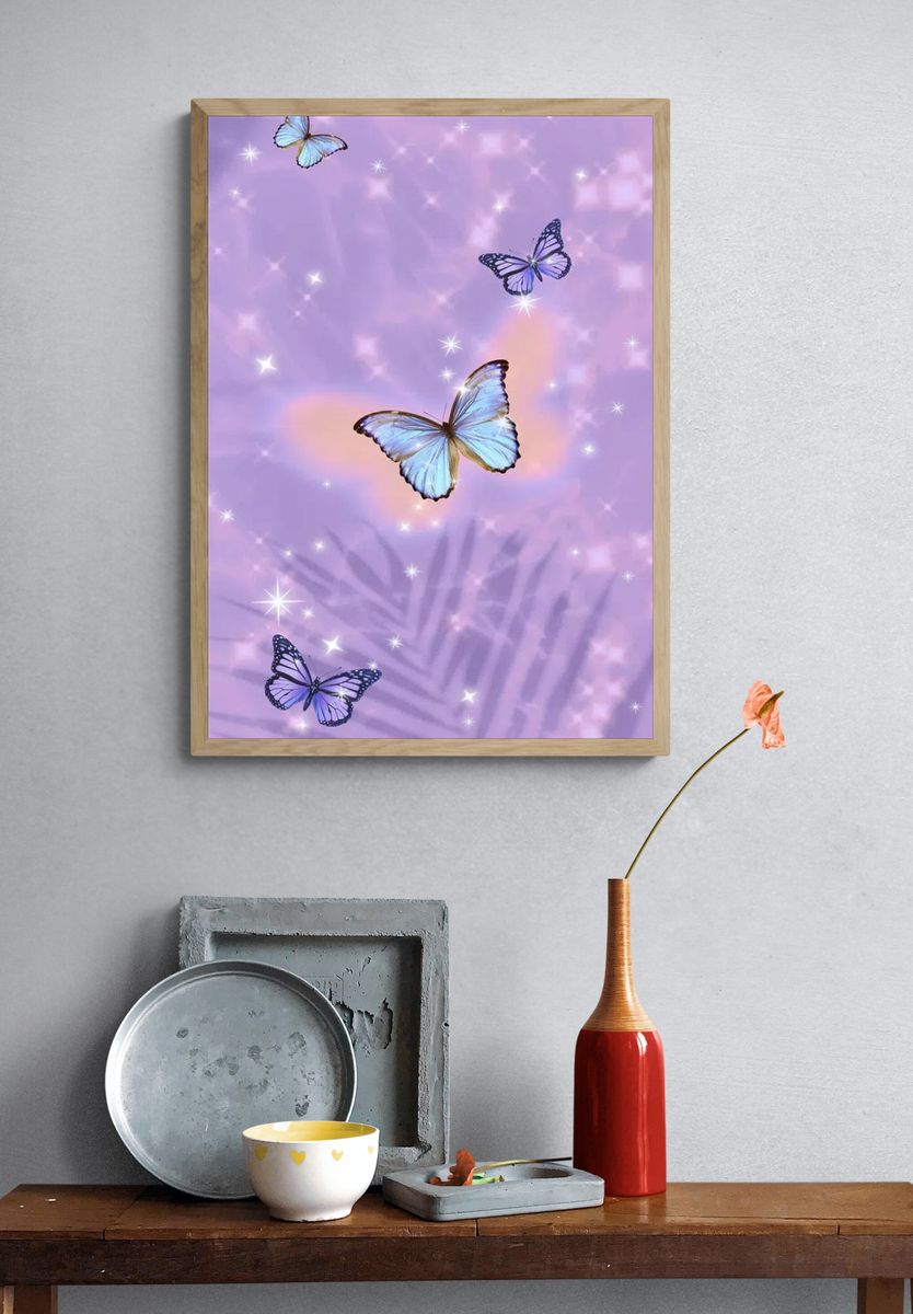 Butterflies on Purple Background Poster. — room view 3