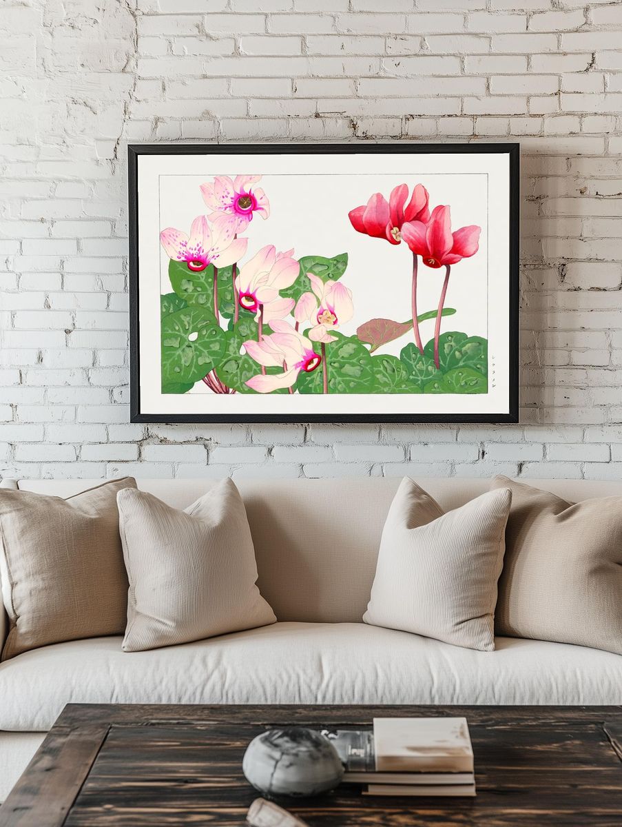 Cyclamen Flowers — Botanical Print. — room view 1