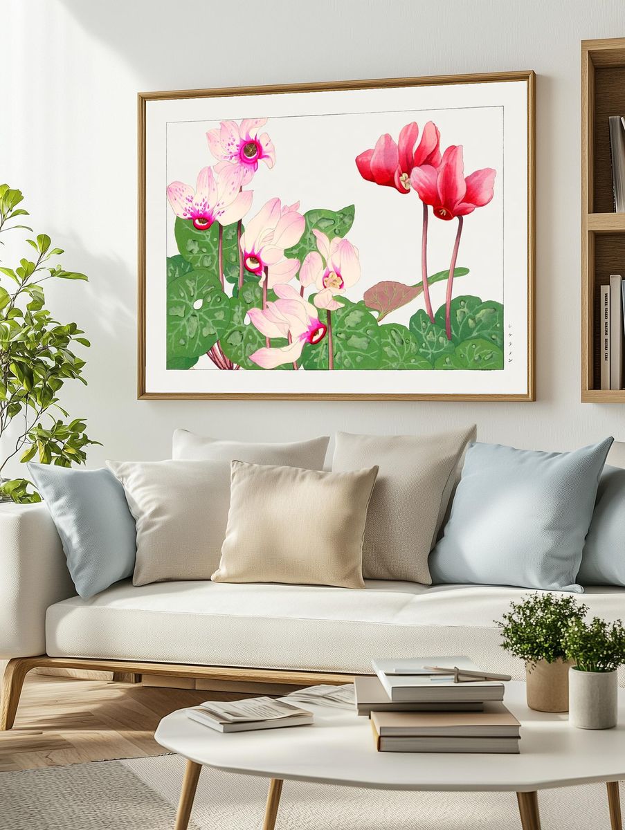 Cyclamen Flowers — Botanical Print. — room view 2
