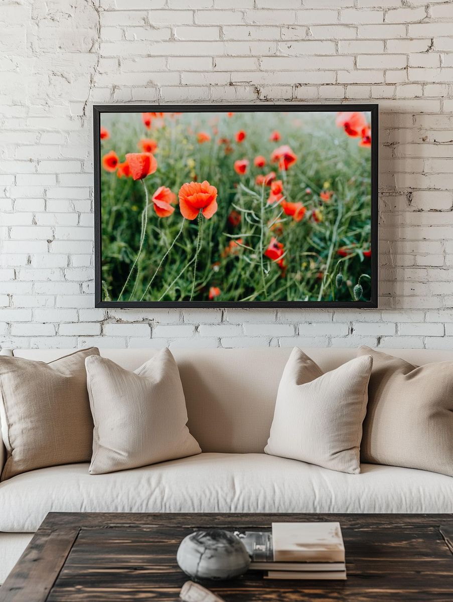 Vibrant Poppy Field — Botanical Print. — room view 1