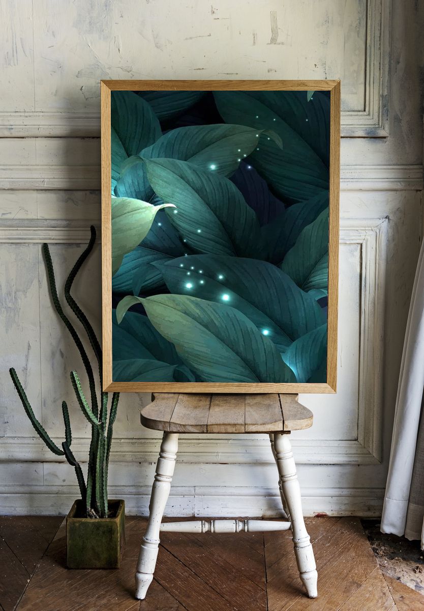 Glowing Leaves — Botanical Print. — room view 1