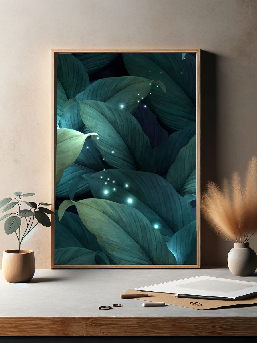 Glowing Leaves — Botanical Print. — room view 2