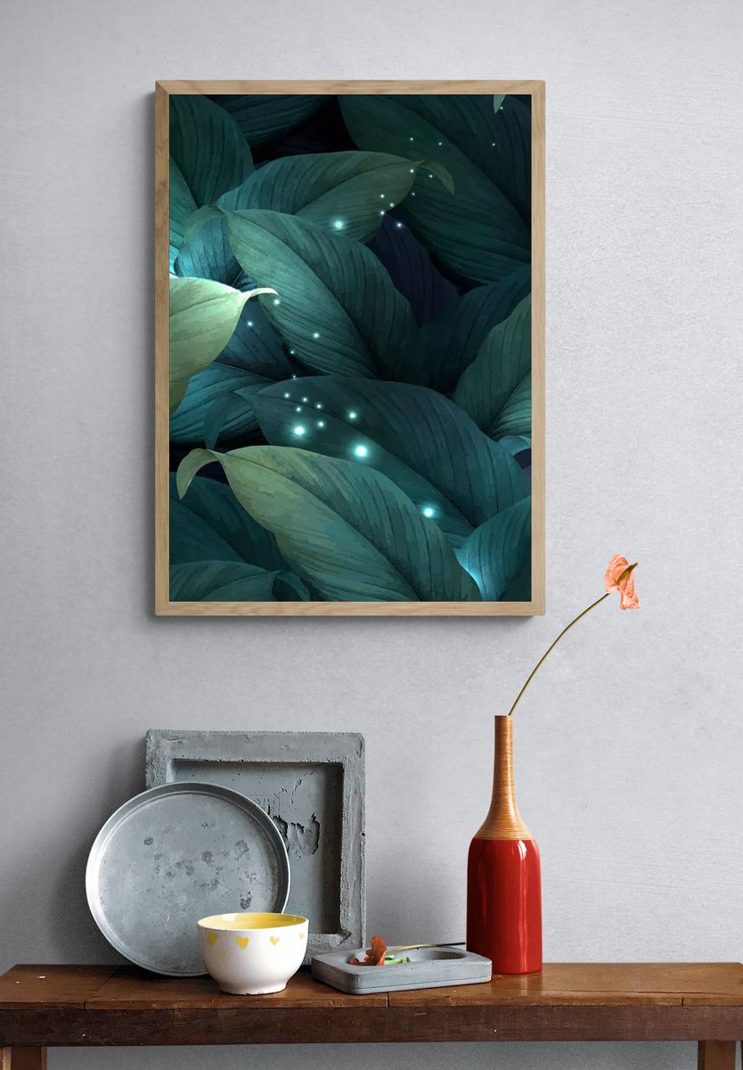 Glowing Leaves — Botanical Print. — room view 3