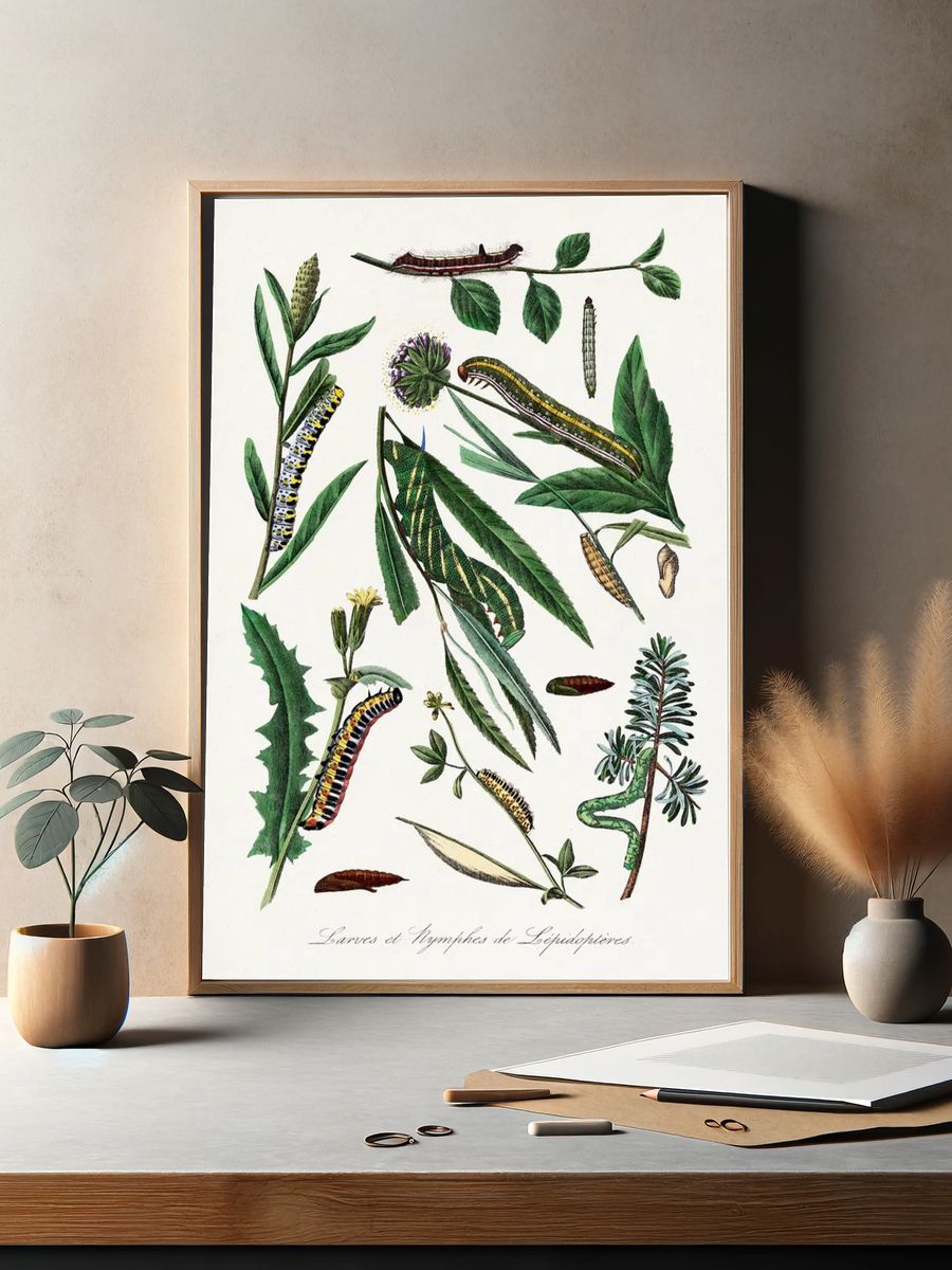 Caterpillars and Leaves — Botanical Print. — room view 2