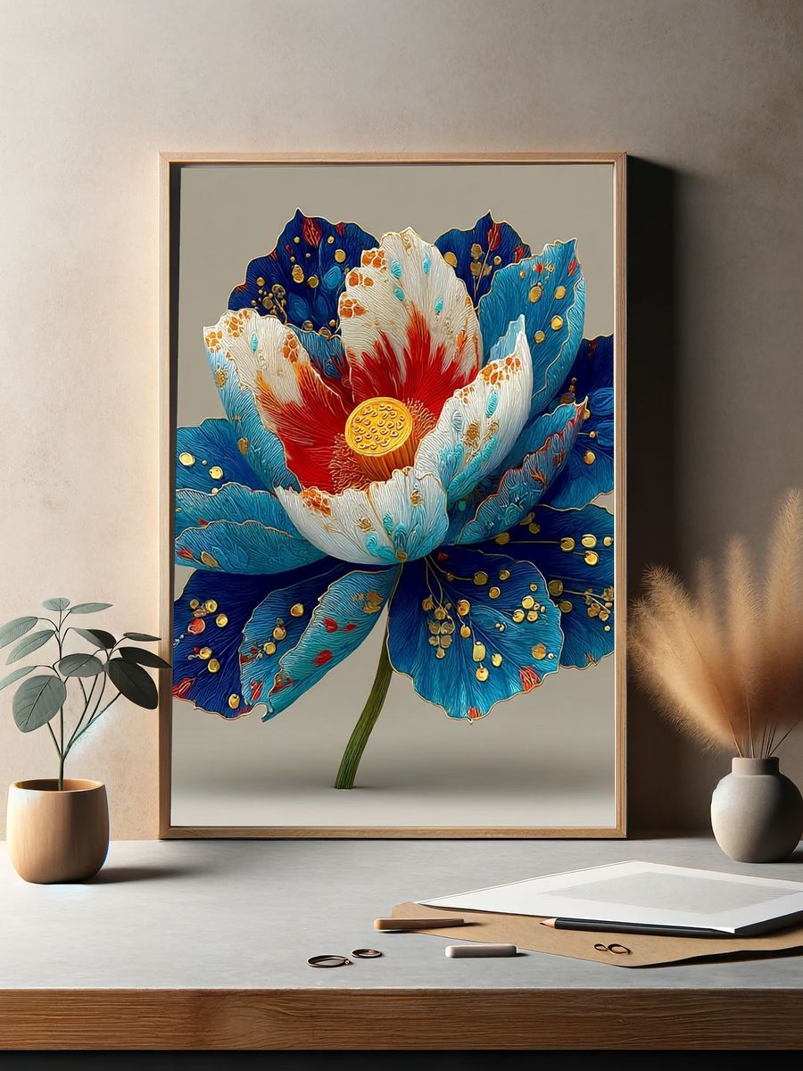 Vibrant Lotus Flower — Botanical Print. — room view 2