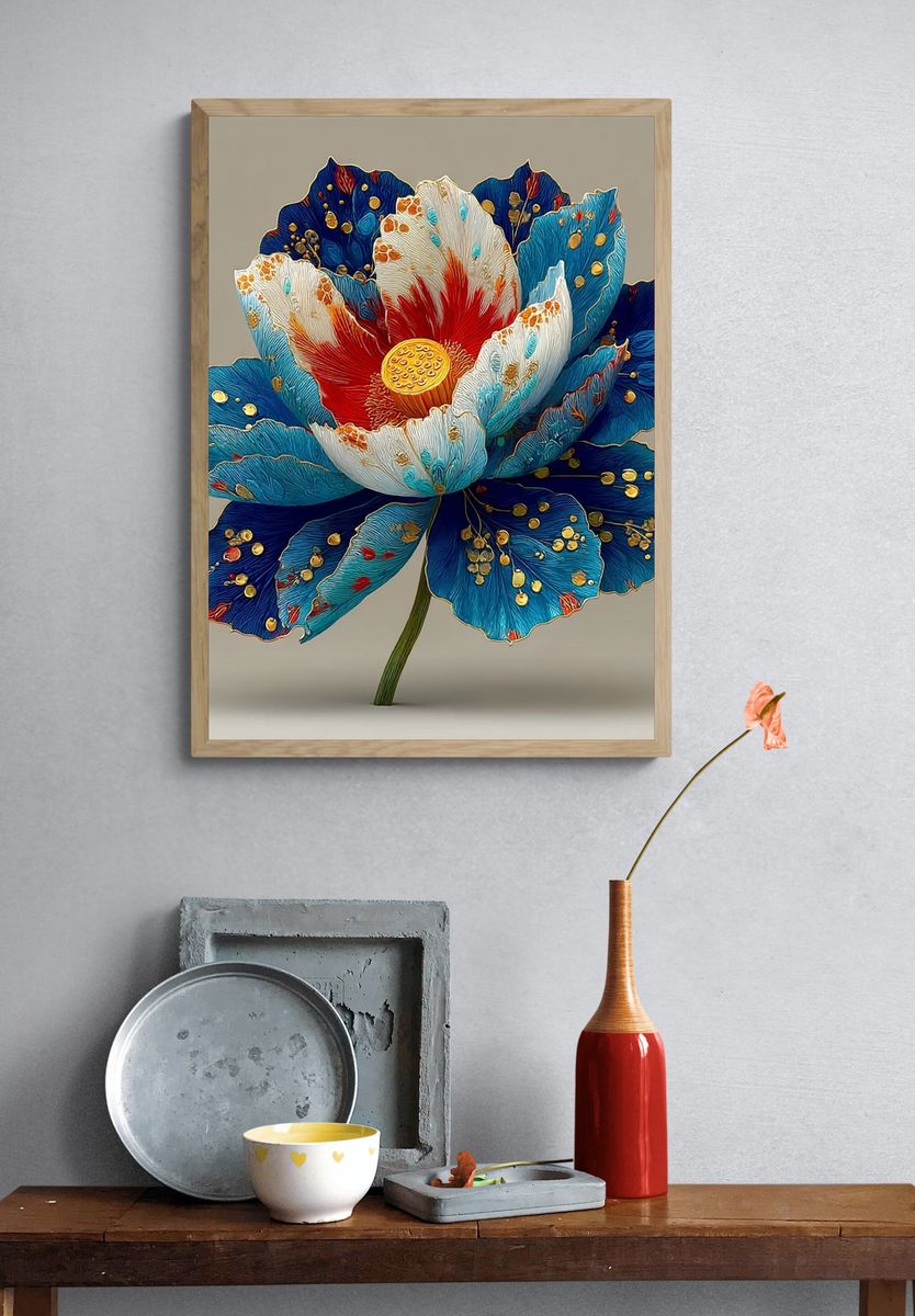 Vibrant Lotus Flower — Botanical Print. — room view 3