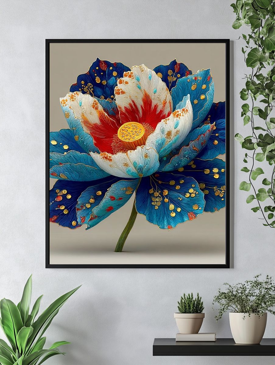 Vibrant Lotus Flower — Botanical Print. — room view 4