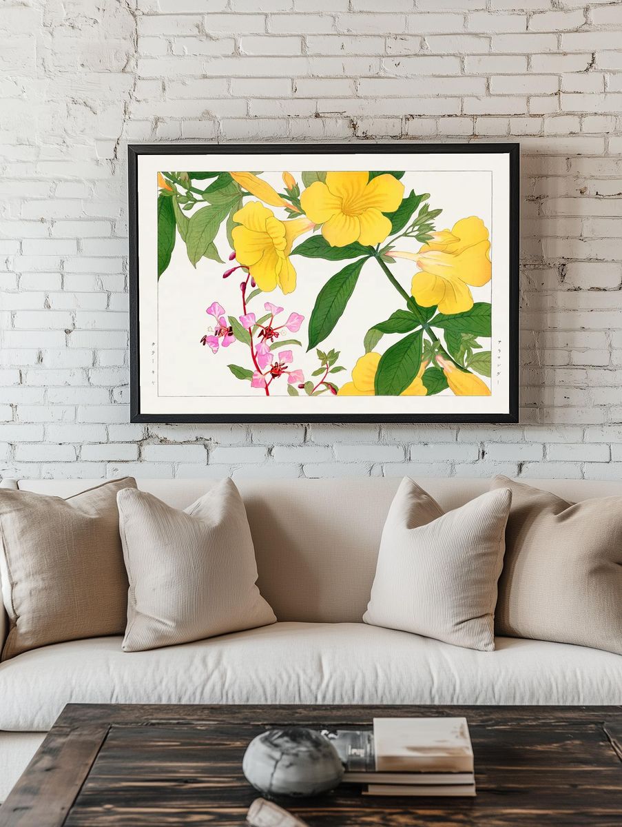 Yellow Floral Illustration Poster. — room view 1