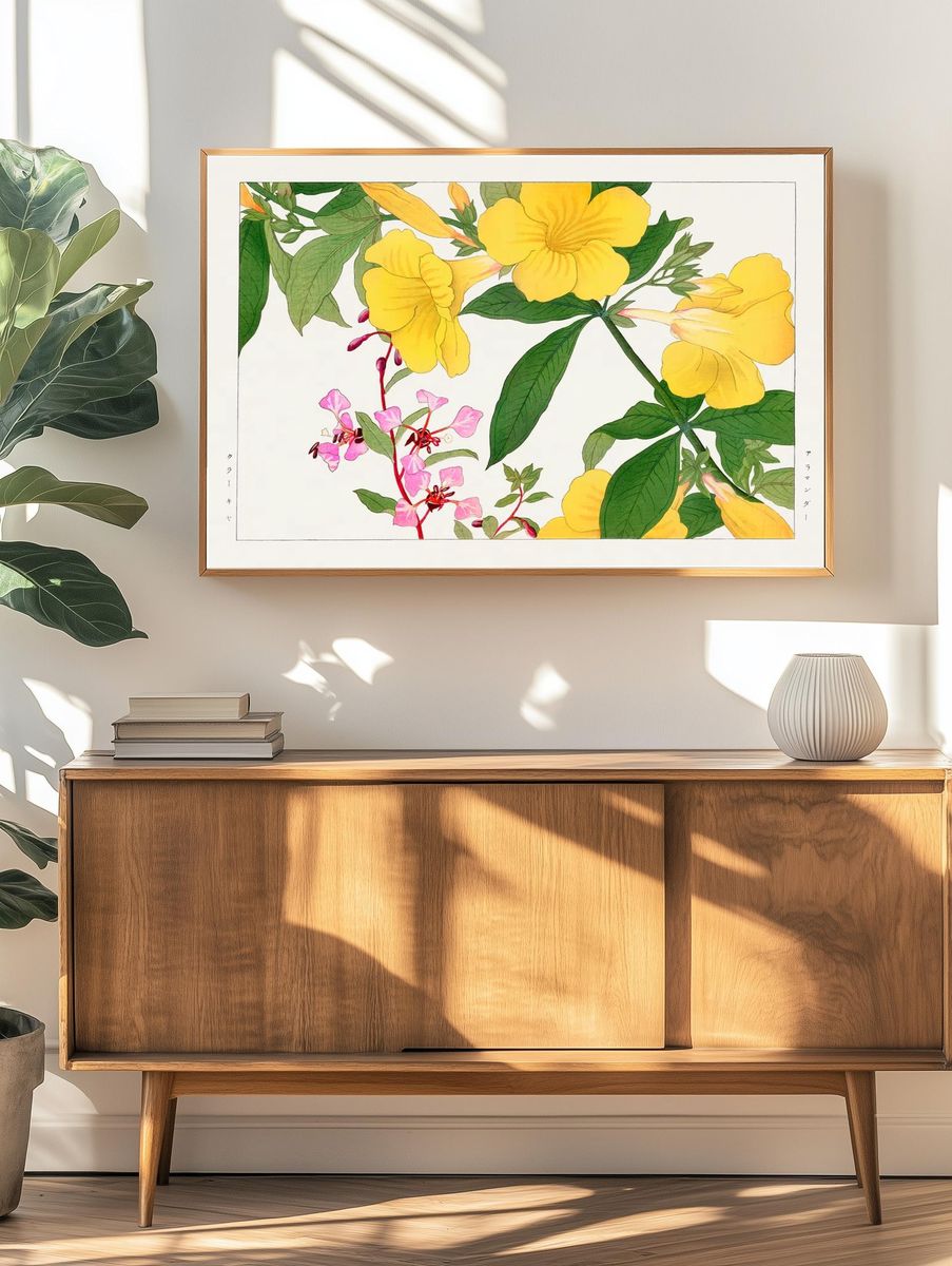 Yellow Floral Illustration Poster. — room view 3