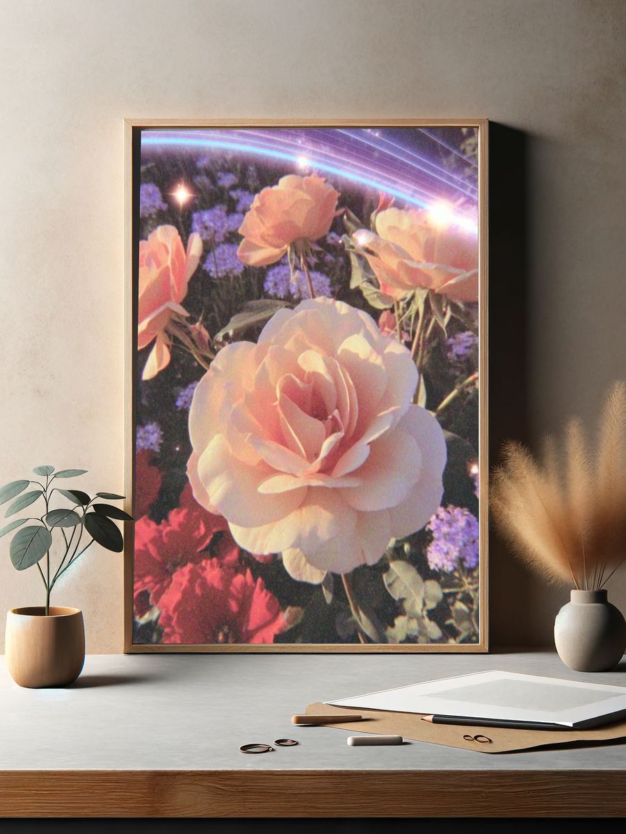 Pink Roses in Bloom — Botanical Print. — room view 2