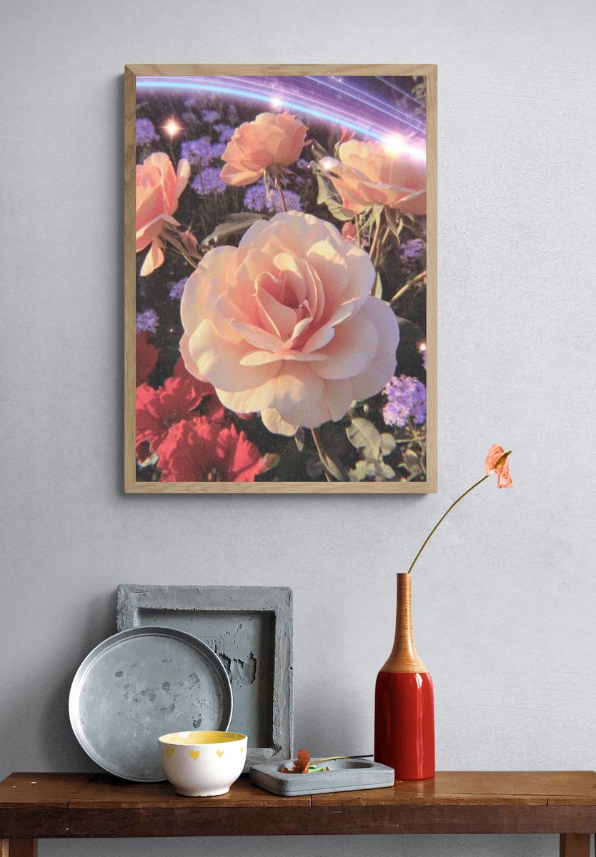 Pink Roses in Bloom — Botanical Print. — room view 3