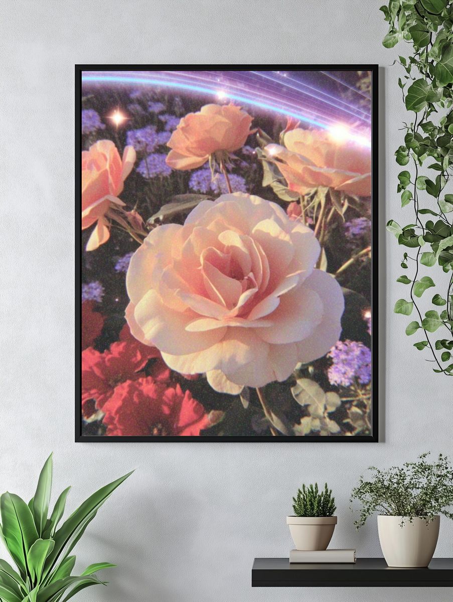 Pink Roses in Bloom — Botanical Print. — room view 4