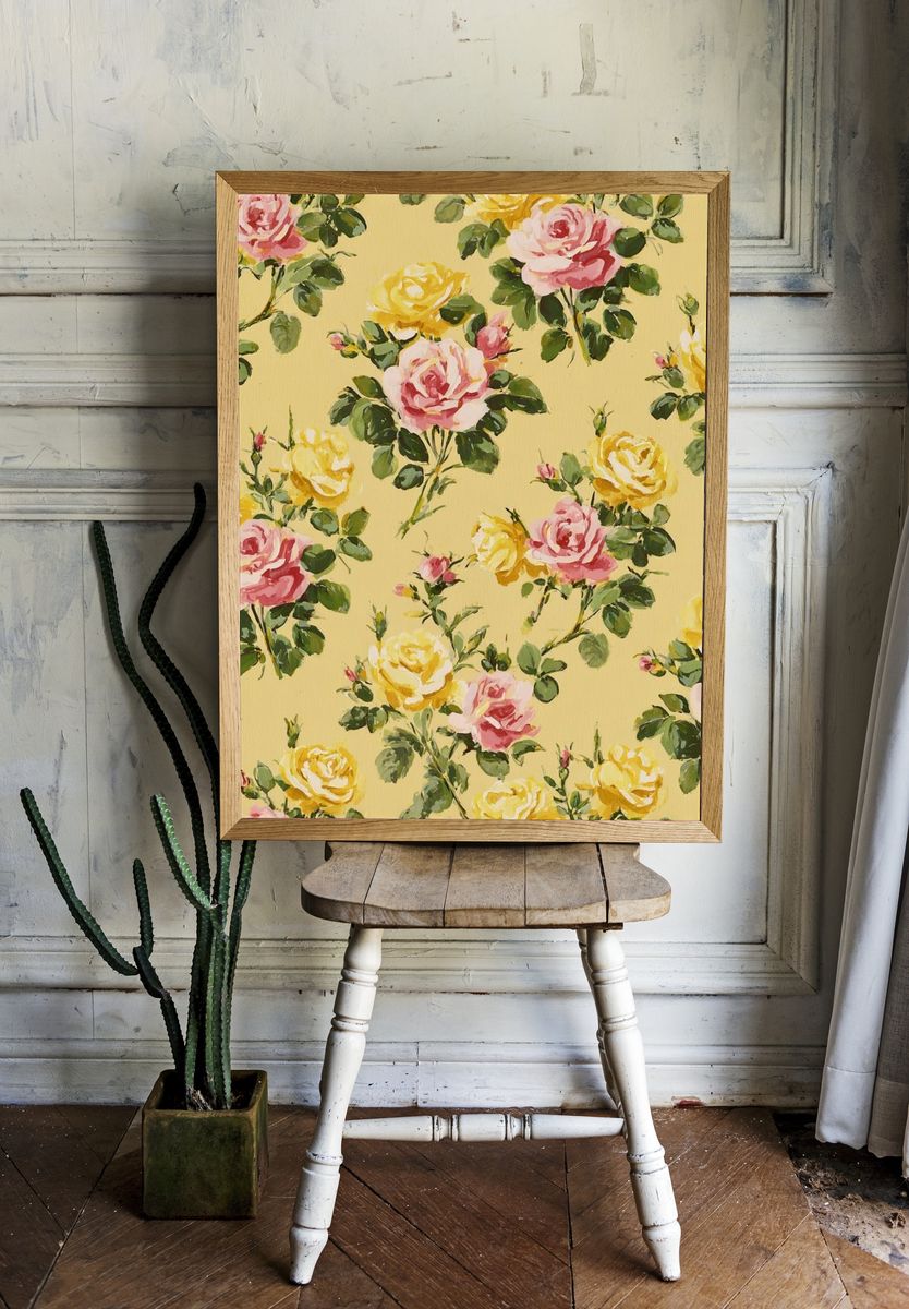 Yellow Floral Roses — Botanical Print. — room view 1