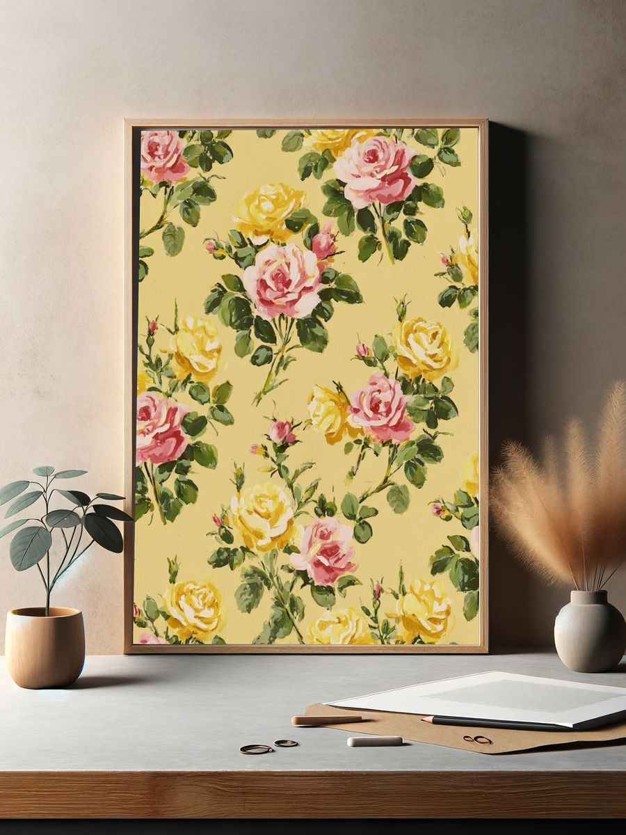 Yellow Floral Roses — Botanical Print. — room view 2