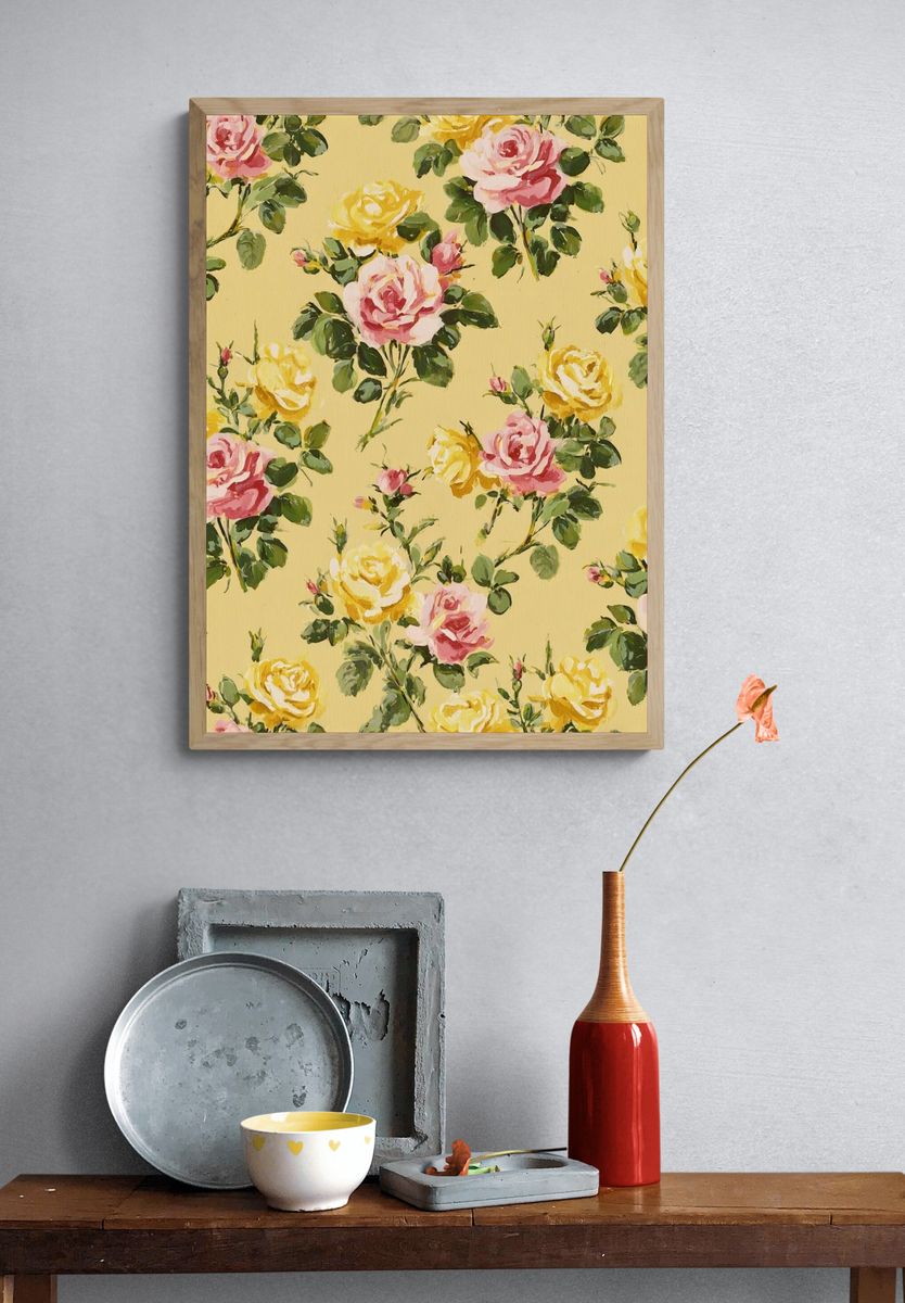 Yellow Floral Roses — Botanical Print. — room view 3