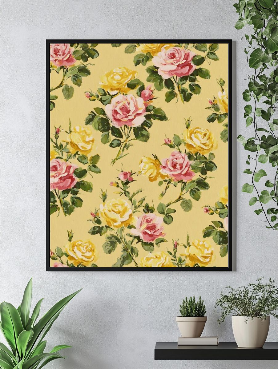 Yellow Floral Roses — Botanical Print. — room view 4