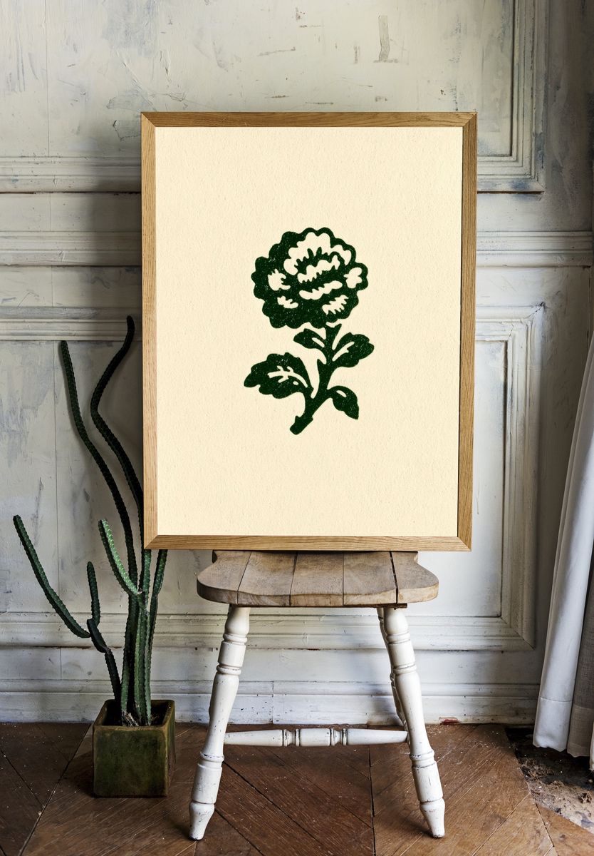 Green Floral Illustration Poster. — room view 1