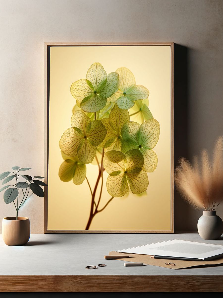 Delicate Hydrangea Leaves — Botanical Print. — room view 2
