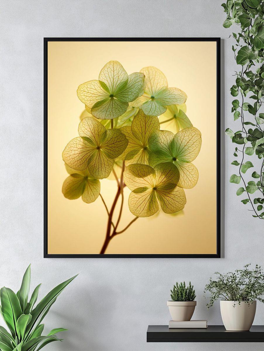 Delicate Hydrangea Leaves — Botanical Print. — room view 4