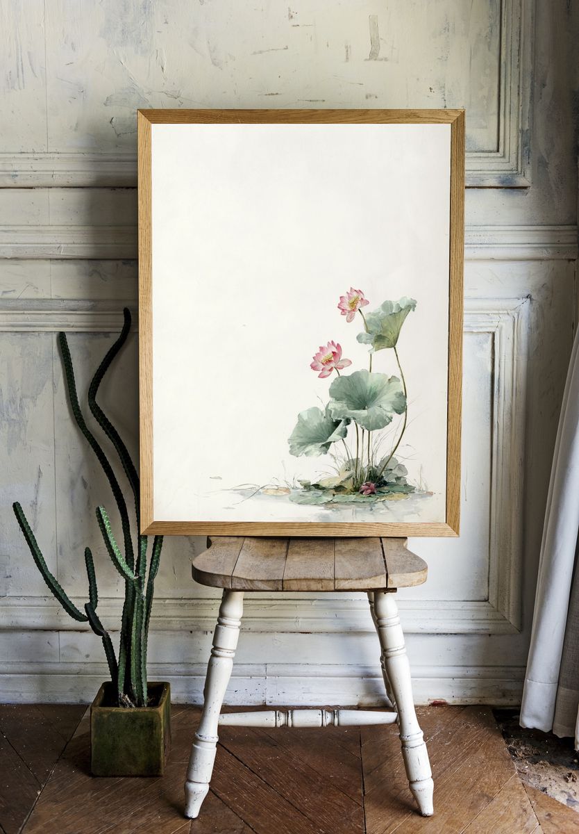 Lotus Flowers — Watercolor Print. — room view 1