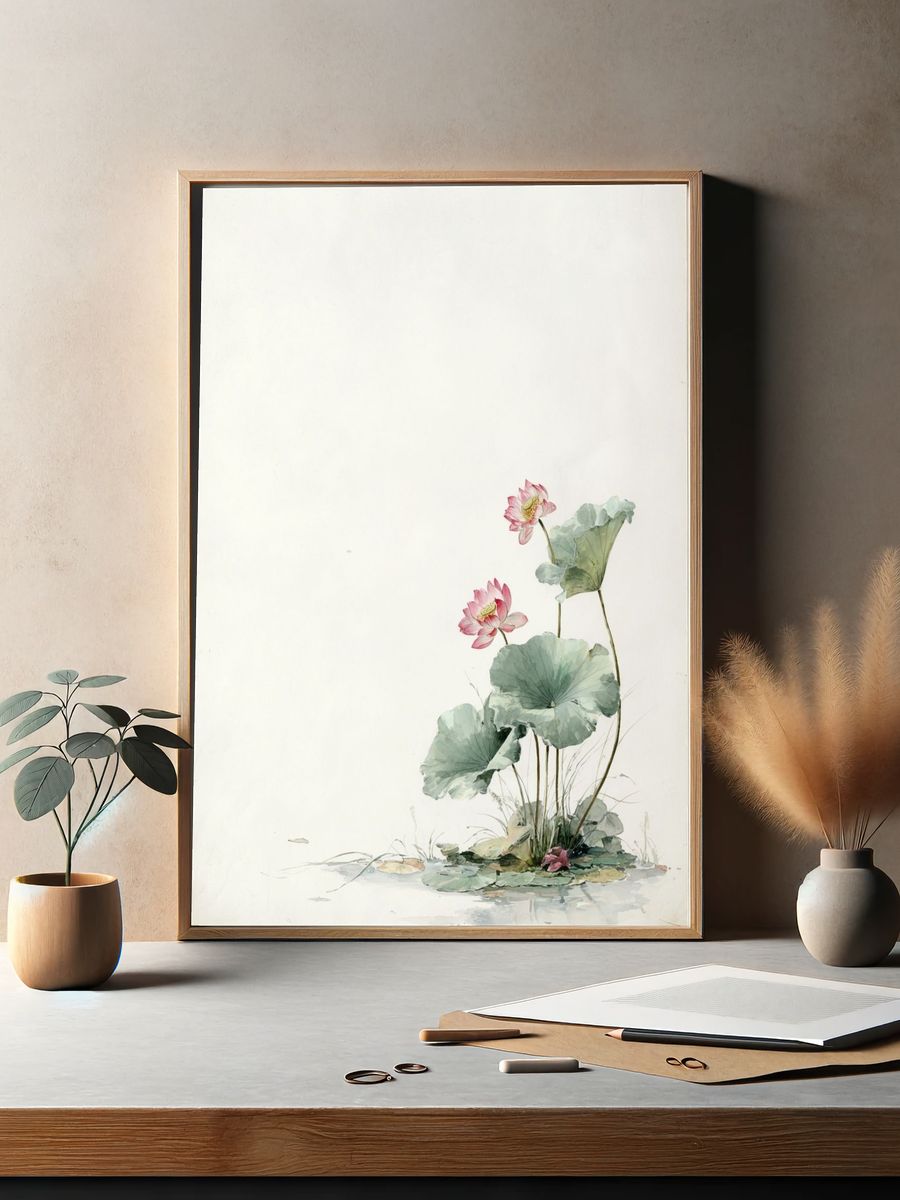 Lotus Flowers — Watercolor Print. — room view 2