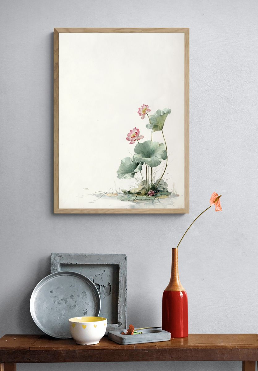 Lotus Flowers — Watercolor Print. — room view 3