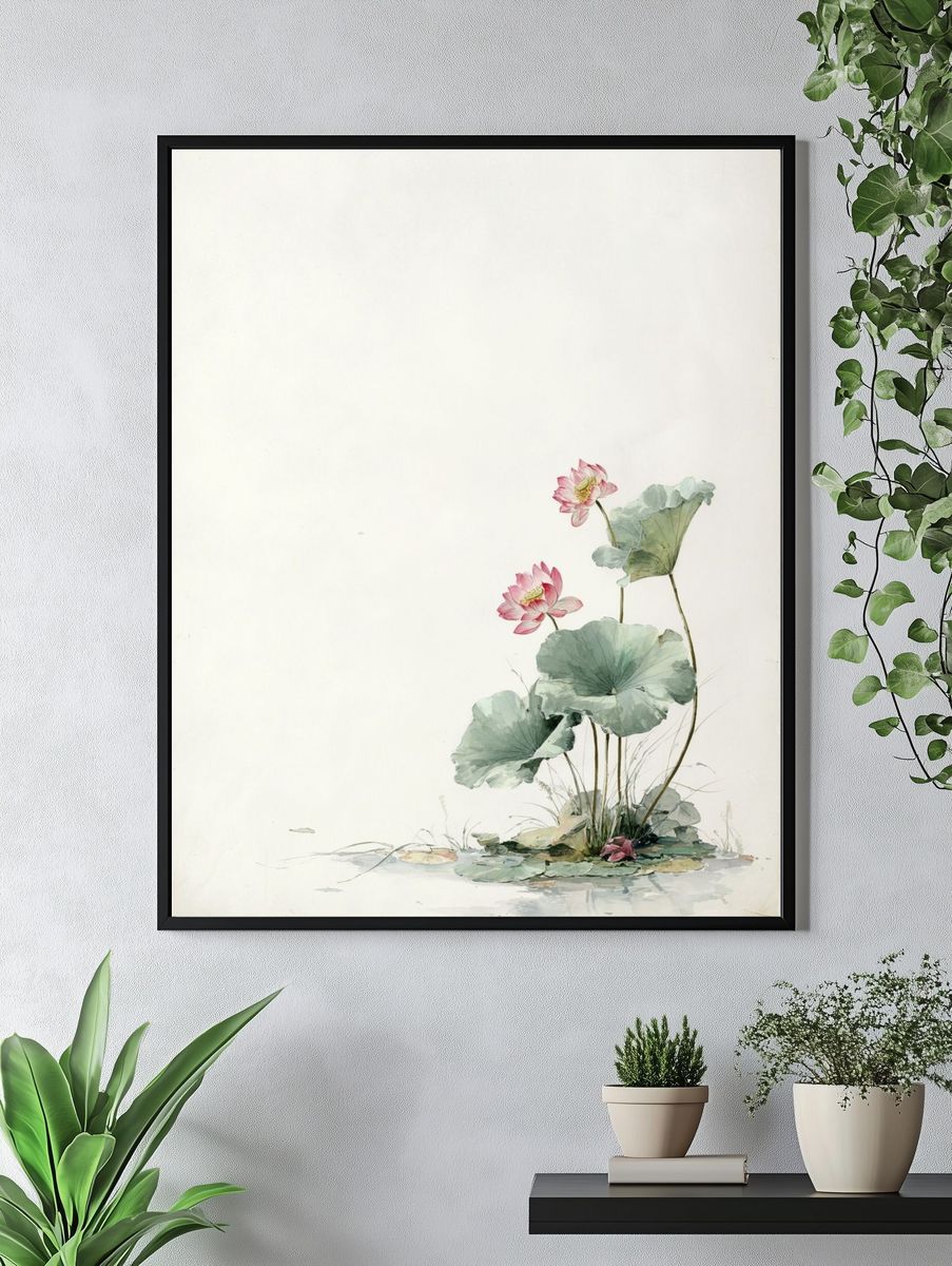 Lotus Flowers — Watercolor Print. — room view 4