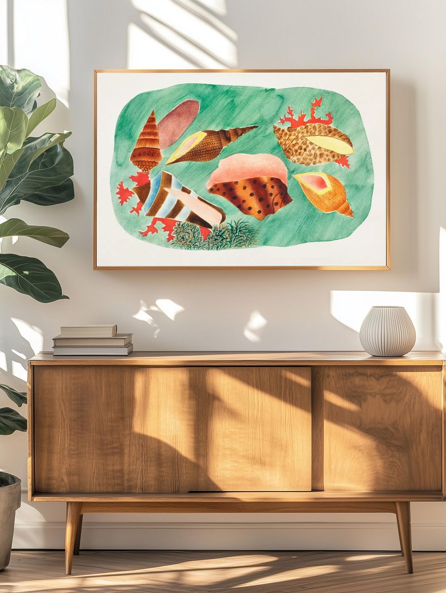 Colorful Seashells — Botanical Print. — room view 3