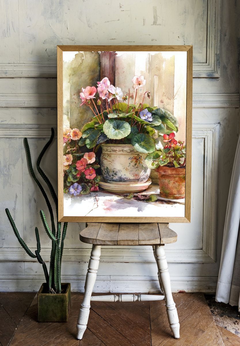 Potted Flowers — Watercolor Print. — room view 1