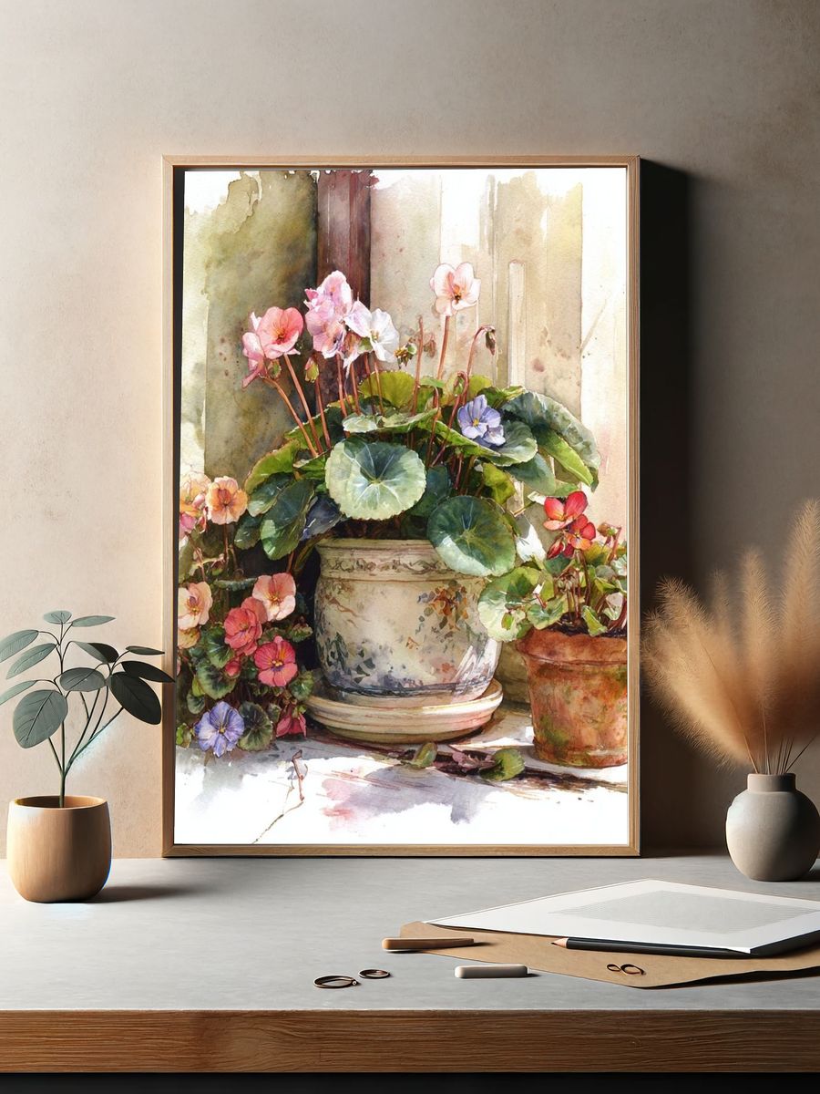 Potted Flowers — Watercolor Print. — room view 2