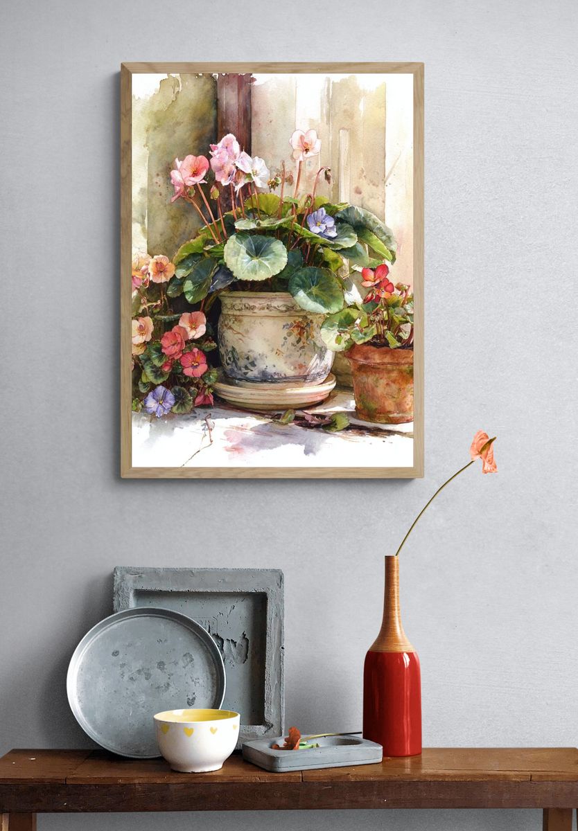 Potted Flowers — Watercolor Print. — room view 3