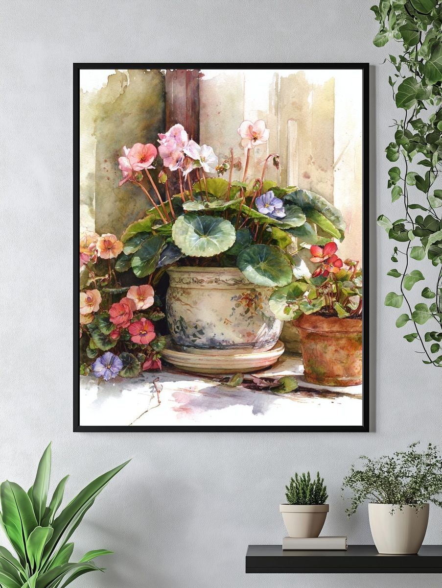 Potted Flowers — Watercolor Print. — room view 4