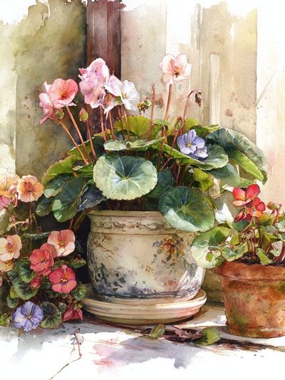 Potted Flowers — Watercolor Print. poster print